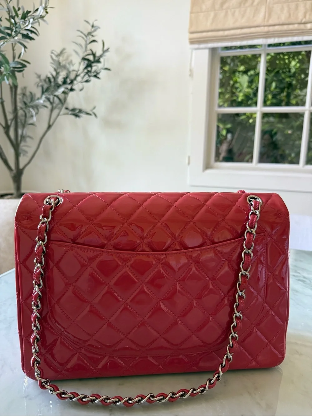 CHANEL Pink Quilted Patent Leather Shoulder Bag with Chain Strap
